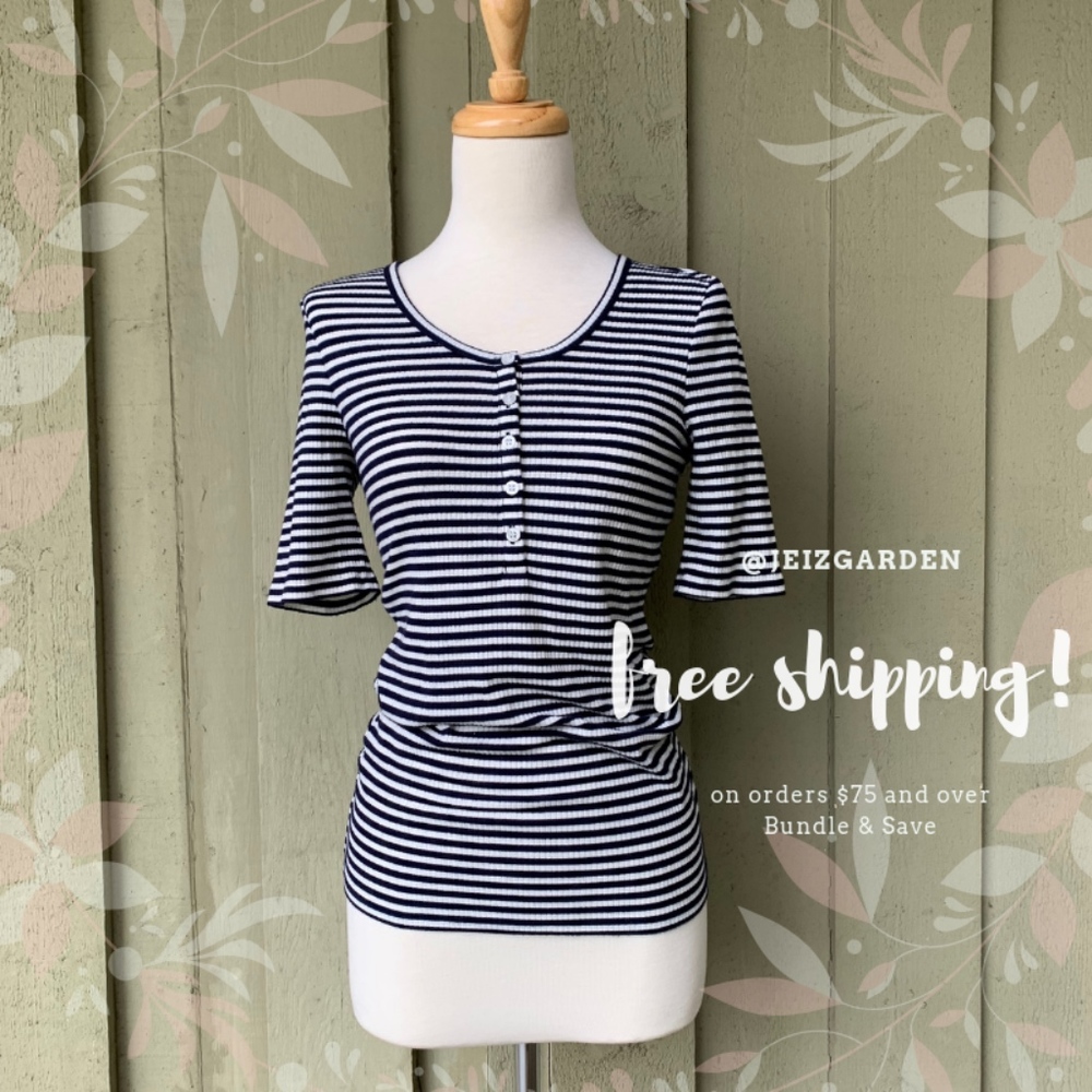 J. Crew | Half Sleeve Ribbed Henley Top